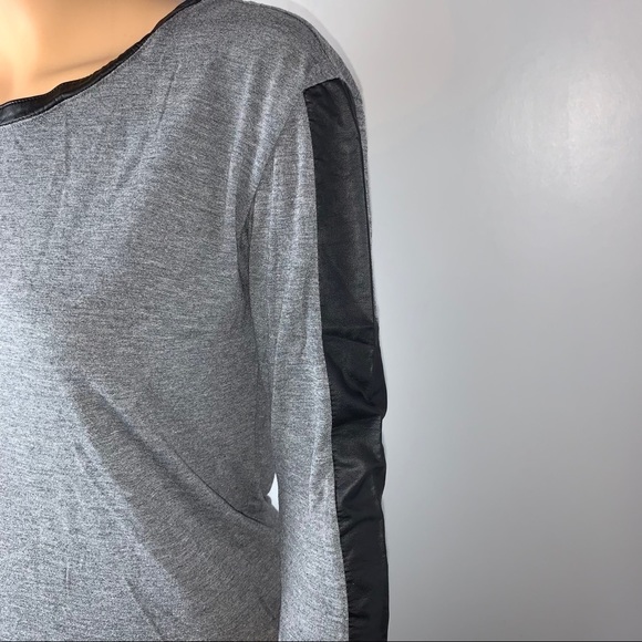 Halogen 3/4 length sleeve vegan leather trim tee - Picture 4 of 9